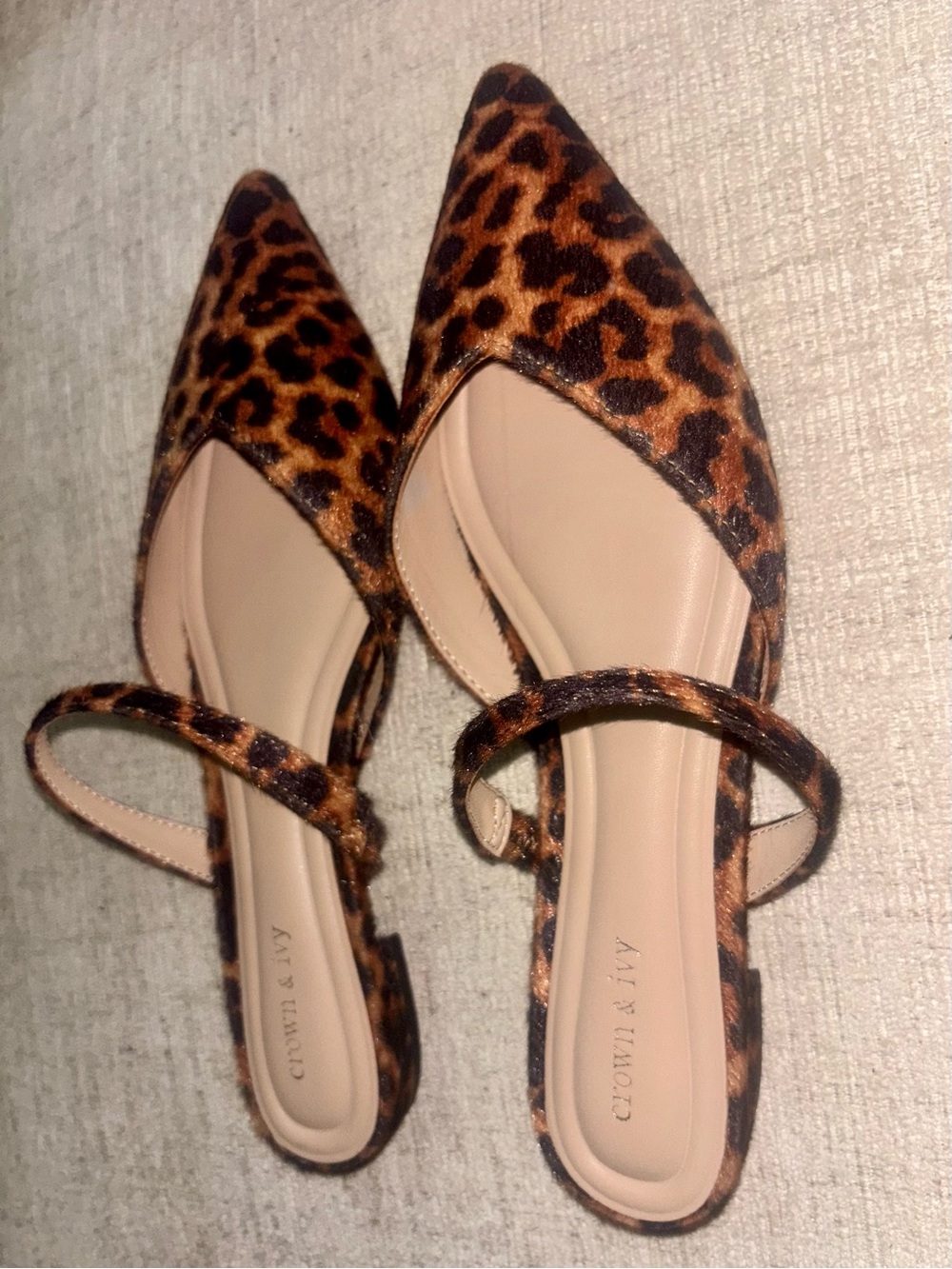 Crown & Ivy 8.5 Leopard Print Pointed Toe Mary Jane Mule Flats Animal Print - Picture 7 of 8